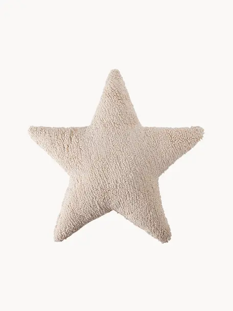Coussin douillet artisanal en coton Star, Beige clair, larg. 54 x long. 54 cm