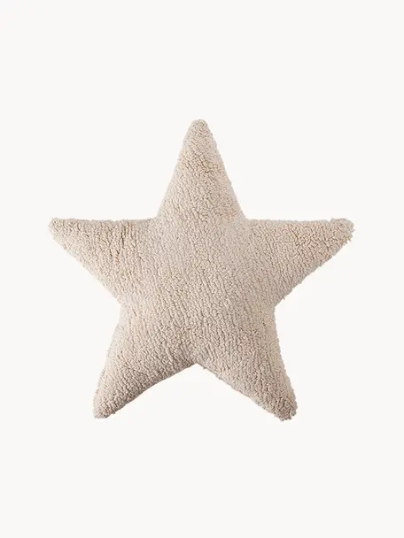 Handgemaakt katoenen knuffelkussen Star, Lichtbeige, B 54 x L 54 cm