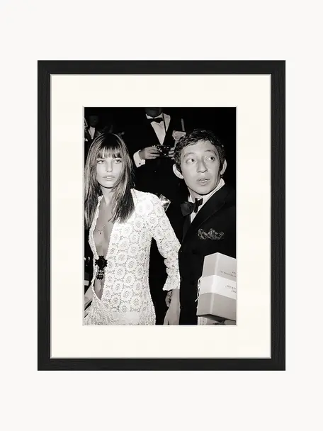 Ingelijste print Serge Gainsbourg & Jane Birkin, Lijst: beukenhout FSC-gecertific, Zwart, gebroken wit, B 33 x H 43 cm