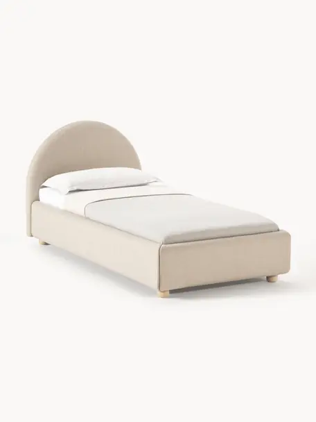 Cama individual Ebba, Tapizado: 100% polipropileno Alta r, Estructura: madera de pino maciza y p, Patas: madera de pino macizo con, Tejido beige oscuro, An 90 x L 200 cm