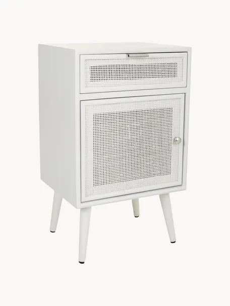Szafka nocna z drewna Cayetana, Korpus: płyta pilśniowa średniej , Nogi: drewno bambusowe, lakiero, Drewno naturalne lakierowane na biało, S 42 x W 71 cm