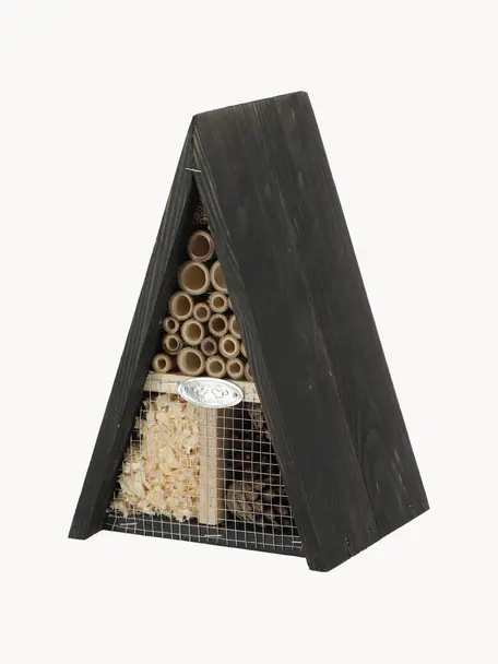 Hôtel pour insectes en bois de pin Wigwam, Noir, beige, larg. 18 x prof. 27 cm