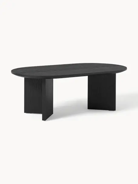 Table basse ovale en bois Toni, MDF avec placage en bois de chêne, laqué, Noir, Ø 100 x haut. 55 cm