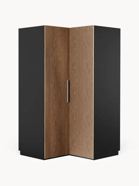 Modulární rohová šatní skříň Simone, šířka 115 cm, Vzhled ořechového dřeva, černá, Rohový modul, Š 115 cm x V 200 cm