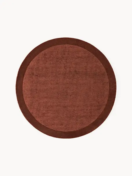 Tapis rond à poils ras Kari, 100 % polyester, certifié GRS, Rouge rouille, Ø 150 cm (taille M)