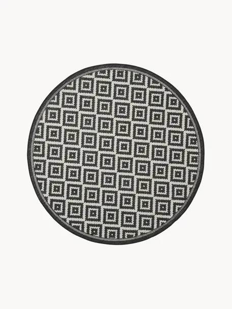 Okrągły dywan wewnętrzny/zewnętrzny Miami, 70% polipropylen, 30% poliester, Biały, czarny, Ø 200 cm (Rozmiar L)