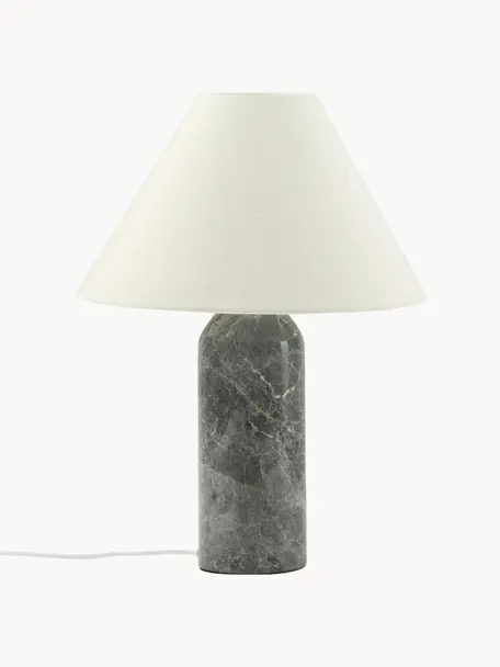 Grote tafellamp Gia met marmeren voet, Lampenkap: 50% linnen, 50% polyester, Lampvoet: marmer, Beige, donkergrijs, gemarmerd, B 46 x H 60 cm