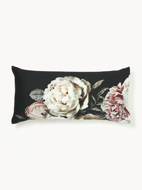 Povlaky na polštáře z bavlněného saténu s květinovým potiskem Blossom, 2 ks, Černá, více barev, Š 40 cm, D 80 cm
