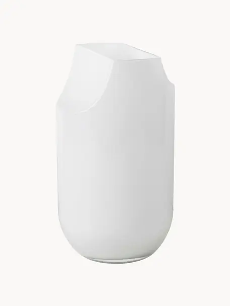 Mundgeblasene Glas-Vase Serif, H 28 cm, Glas, Weiß, Ø 16 x H 28 cm