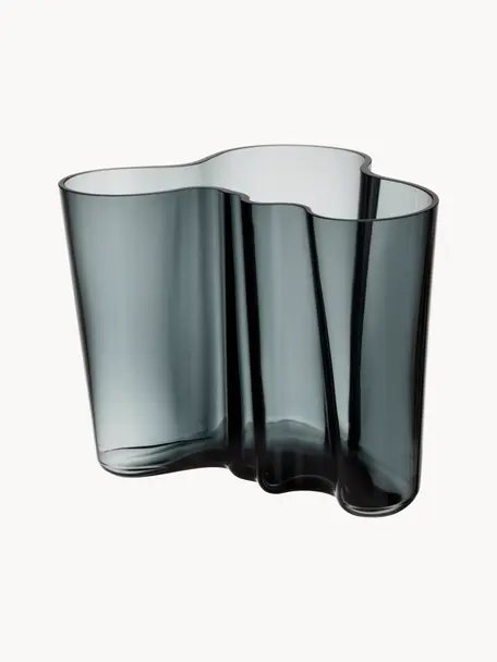 Vaso in vetro soffiato Alvar Aalto, alt. 16 cm, Vetro soffiato, Grigio scuro trasparente, Larg. 21 x Alt. 16 cm