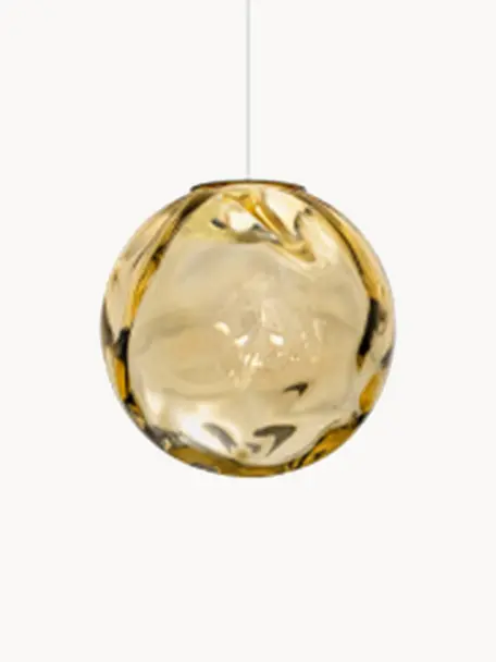 Suspension LED artisanale en verre teinté Murané, Doré, Ø 10 x haut. 10 cm