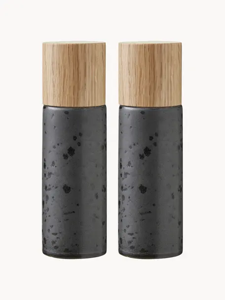 Set macina sale e pepe con coperchio Bizz 2 pz, Coperchio: legno di quercia, Nero maculato, Ø 5 x Alt. 17 cm