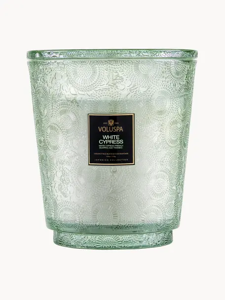 Bougie parfumée artisanale à cinq mèches Japonica Collection (cyprès, baies de genièvre, feuilles de menthe & bois), Cyprès blanc, baies de genièvre, feuilles de menthe & bois, Ø 25 x haut. 30 cm