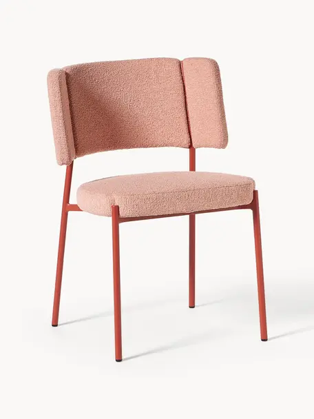 Bouclé gestoffeerde stoelen Samantha, 2 stuks, Bekleding: bouclé (100% polyester) M, Poten: gecoat metaal Dit product, Bouclé oudroze, rood, B 55 x D 55 cm