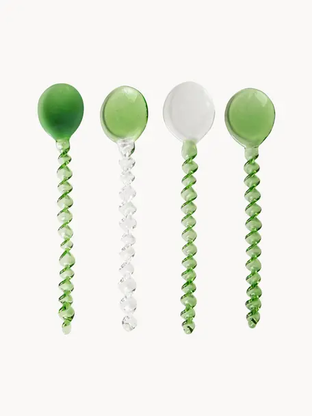 Malé sklenené lyžičky Emeralds, 4 ks, Sklo, Zelená, priehľadná, D 12 cm