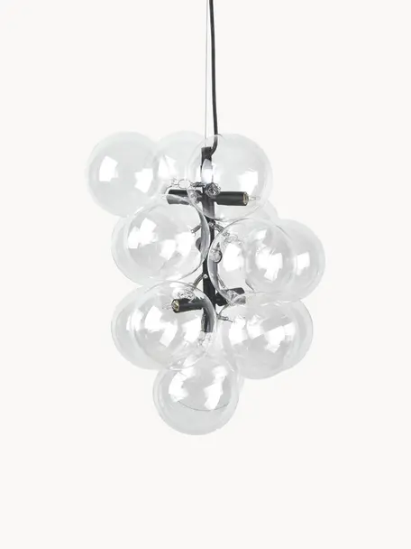 Design hanglamp Bubbles van glas, Transparant, zwart, Ø 32 x H 42 cm