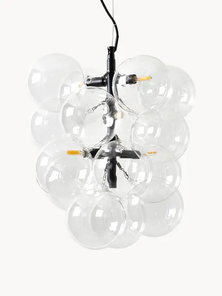 Dizajnové závesné svietidlo zo skla Bubbles, Priehľadná, čierna, Ø 32 x V 42 cm