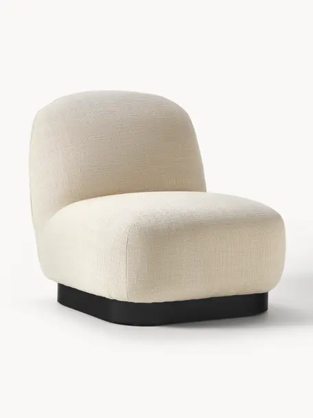 Fauteuil cocktail Elsie, Tissu beige clair, socle noir, larg. 77 x prof. 84 cm