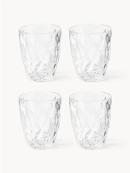 Waterglazen Colorado met structuurpatroon, 4 stuks, Glas, Transparant, Ø 8 x H 10 cm, 260 ml