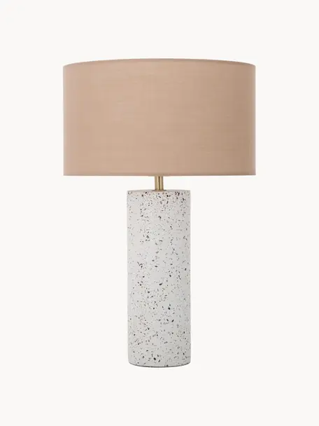 Grote tafellamp Mosaik betonnen voet, Lampenkap: katoenmix, Lampvoet: beton, Decoratie: geborsteld metaal, Oudroze, wit, Ø 33 x H 50 cm