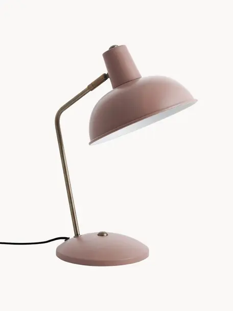 Retro tafellamp Hood, Lampenkap: gelakt metaal, Lampvoet: gelakt metaal, Roze, goudkleurig, B 20 x H 38 cm