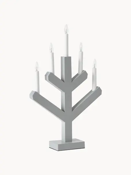 Holz-Fensterleuchter Vinga mit LED-Kerzen, Gestell: Holz, Grau, Weiß, B 32 x H 50 cm