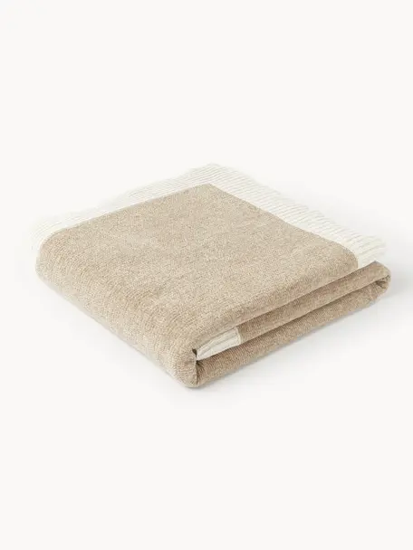 Decke Demi aus Chenille, 100 % Baumwolle, Hellbeige, Cremeweiß, B 130 x L 170 cm