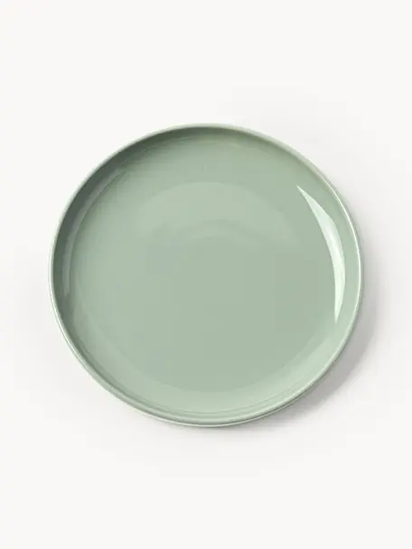 Porzellan-Dessertteller Nessa, 4 Stück, Hochwertiges Hartporzellan, Salbeigrün, glänzend, Ø 19 x H 3 cm