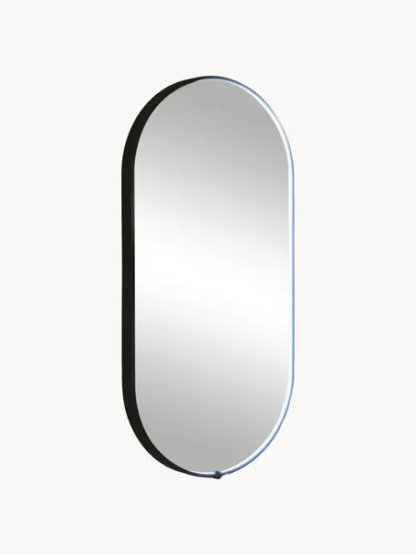 Ovaler Wandspiegel Avior mit LED-Beleuchtung, Rahmen: Aluminium, beschichtet, Spiegelfläche: Spiegelglas, Schwarz, B 45 x H 90 cm