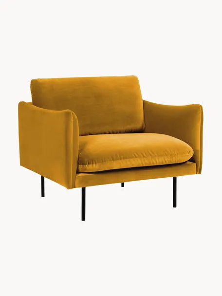 Fluwelen fauteuil Moby, Bekleding: fluweel (hoogwaardig poly, Frame: massief grenenhout, FSC-g, Poten: gepoedercoat metaal, Fluweel mosterdgeel, B 90 x D 90 cm