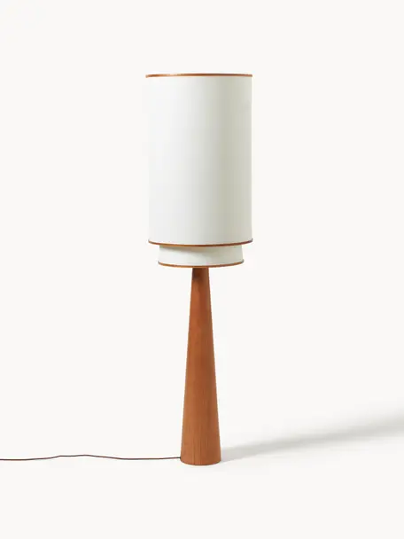 Lámpara de pie Faro, Pantalla: plástico, madera de bambú, Cable: cubierto en tela Este pro, Blanco Off White, madera de bambú y caucho lacada en oscuro, Al 152 cm