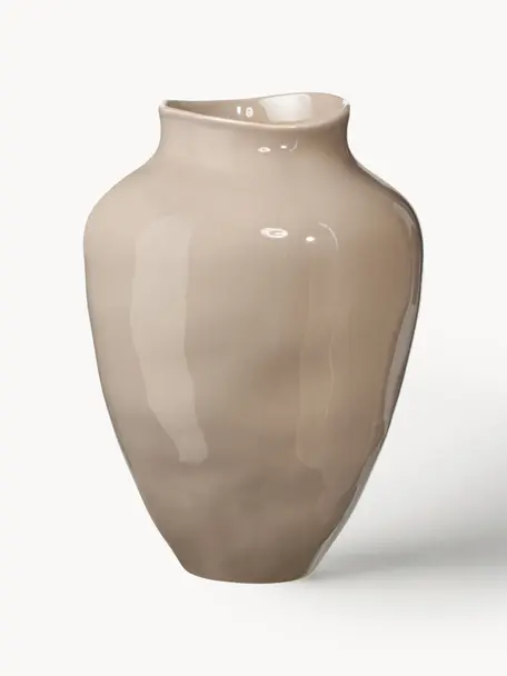 Handgefertigte Vase Latona, H 41 cm, Steinzeug, Beige, glänzend, Ø 27 x H 41 cm