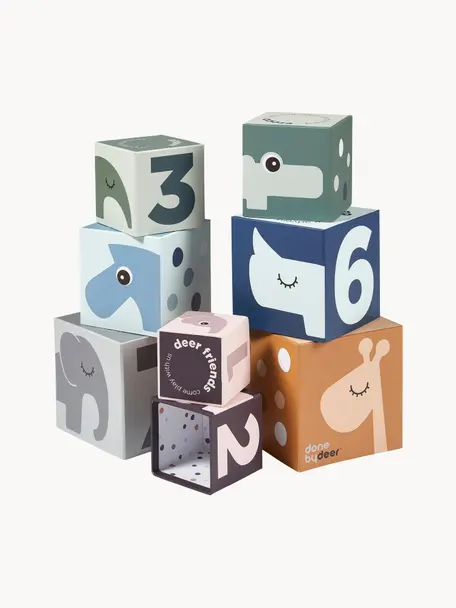 Set 8 cubi impilabili Deer Friends, Cartone, laminato, Multicolore, Set in varie misure