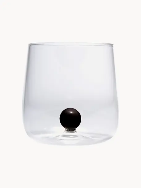 Mundgeblasene Wassergläser Bilia aus Borosilikatglas, 6 Stück, Borosilikatglas, Transparent, Schwarz, Ø 9 x H 9 cm, 440 ml