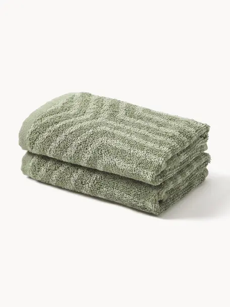 Set de toallas texturizadas Yara, 3 uds., Verde oliva, Toalla manos, An 50 x L 100 cm, 2 uds.