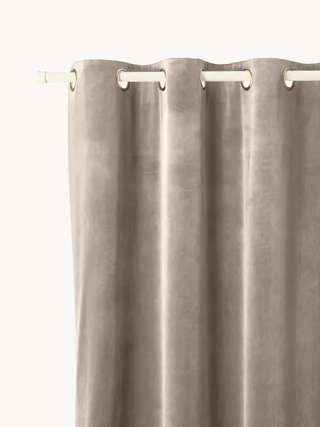 Cortinas oscurecedoras de terciopelo con ojales Rush, 2 uds., 100% poliéster (reciclado), Gris pardo, An 135 x L 260 cm