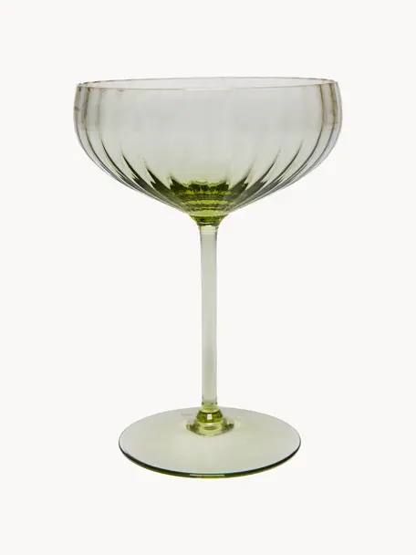 Handgemaakte champagneglazen Lyon, 2 stuks, Glas, Olijfgroen, Ø 12 x H 16 cm, 280 ml