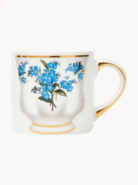 Design Porzellan-Tasse Granny, Porzellan, Off White, Hellblau, Ø 8 x H 7 cm, 200 ml