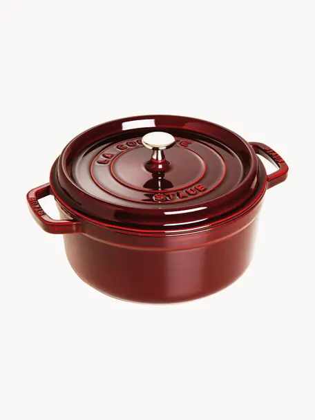 Cacerola redonda de hierro fundido La Cocotte, Hierro fundido esmaltado, Rojo vino, plateado, Ø 24 x Al 15 cm