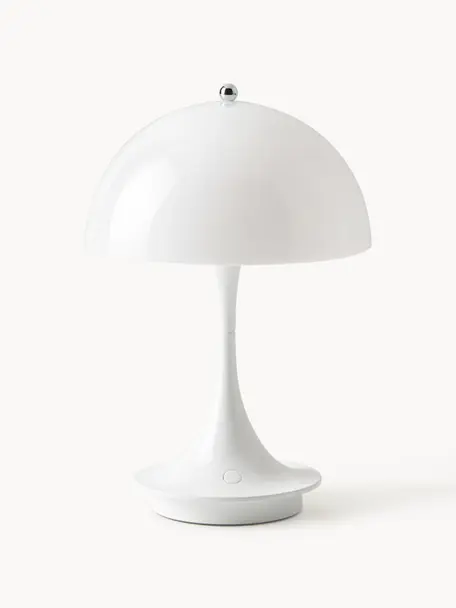 Lámpara de mesa LED regulable con temporizador Panthella, Al 24 cm, portátil, Plexiglás blanco, Ø 16 x Al 24 cm
