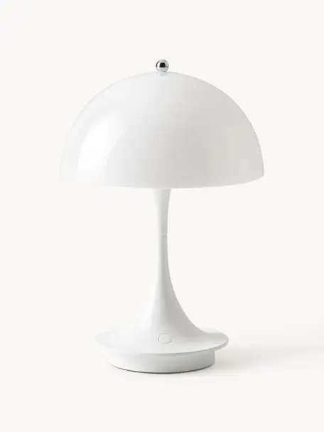 Lampada da tavolo portatile a LED con luce regolabile Panthella, alt. 24 cm, Paralume: vetro acrilico, Struttura: alluminio rivestito, Vetro acrilico bianco, Ø 16 x Alt. 24 cm