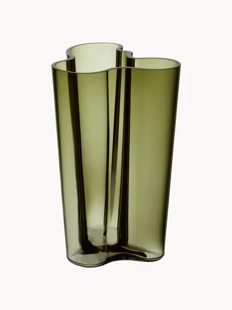 Mondgeblazen vaas Alvaro Aalto, H 25 cm, Mondgeblazen glas, Groen, transparant, B 17 x H 25 cm