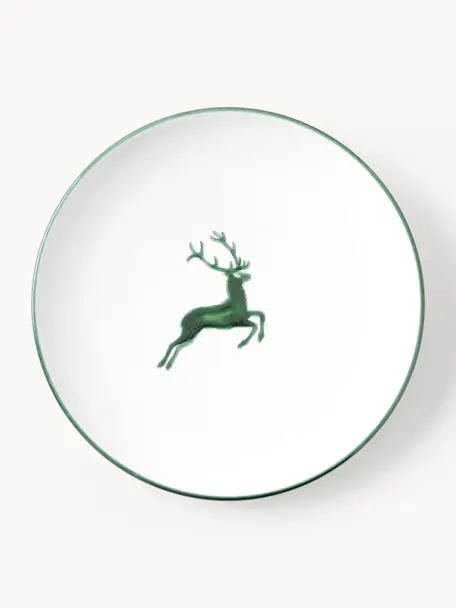 Plato llano Grüner Hirsch, Cerámica, Blanco, verde, Ø 25 cm