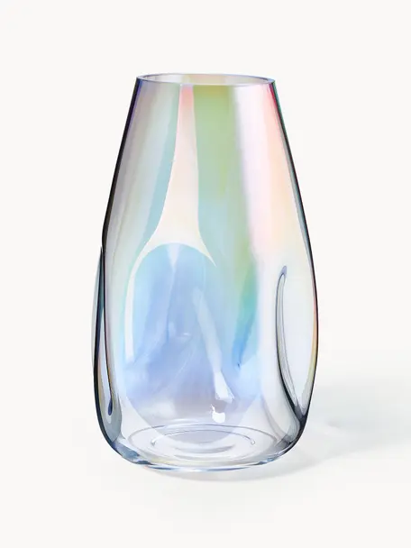 Velká ručně foukaná skleněná váza Rainbow, Foukané sklo, Transparentní, opalizující, Ø 20 cm, V 35 cm