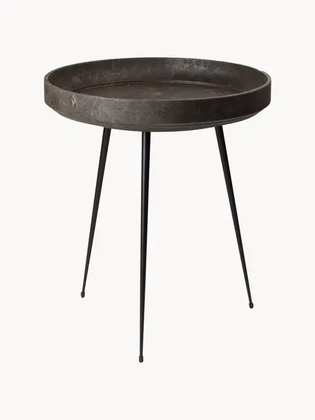 Ręcznie wykonany okrągły stolik pomocniczy z drewna dębowego Bowl, Blat: drewno dębowe z certyfika, Nogi: tworzywo sztuczne z recyk, Drewno dębowe lakierowane na ciemnobrązowo, Ø 46 x W 55 cm