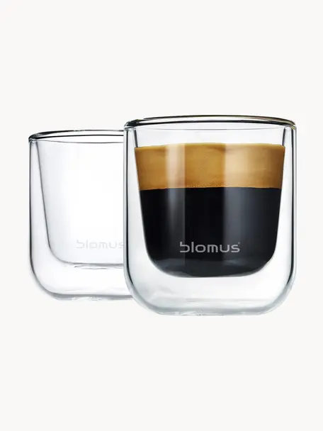 Tazas espresso de doble vidrio Nero, 2 uds., Vidrio, Transparente, Ø 6 x Al 7 cm, 80 ml