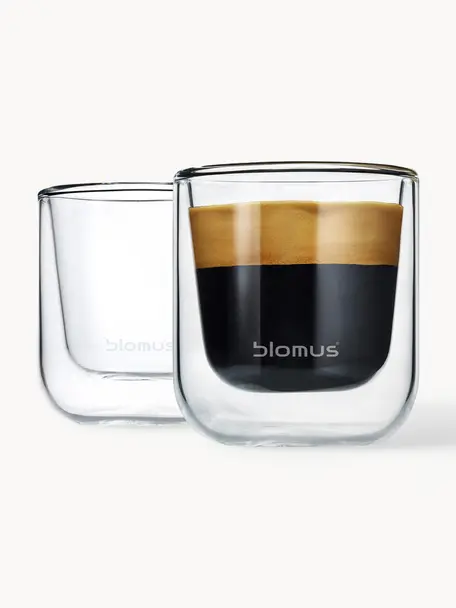 Dvouplášťový skleněný pohárek na espresso Nero, 2 ks, Sklo, Transparentní, Ø 6 cm, V 7 cm, 80 ml