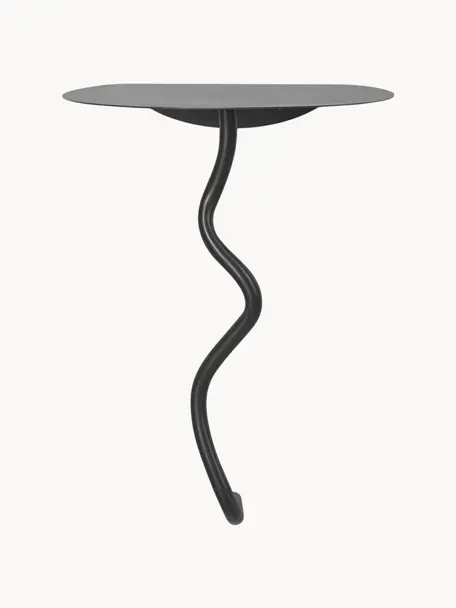 Mesa auxiliar de pared de latón Curvature, Latón recubierto, Negro mate, An 30 x Al 44 cm