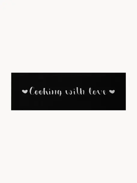Wasbare keukenloper Cooking with Love, antislip, Onderzijde: rubber, Wit met zwarte vlekken, B 50 x L 150 cm