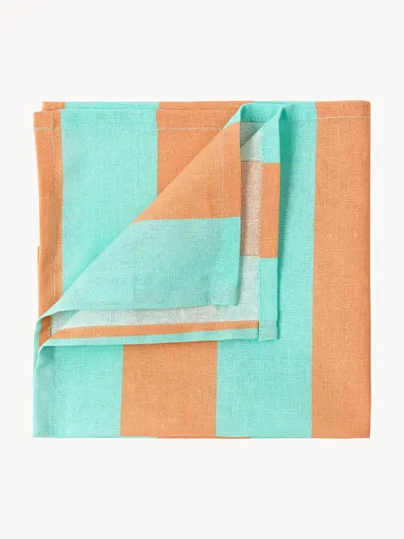 Gestreepte stoffen servetten Juno, 8 stuks, 100% katoen, Oranje, turquoise, B 45 cm x H 45 cm